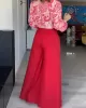 Printed Buttoned Lapel Blouse + Tied Waist High Waisted Wide Leg Pants Two Pieces Set