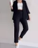 Solid Color High-Low Buttoned Split-Side Lapel Blouses Top+ Elasticity High Waisted  Pants Two Pieces Set