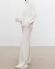 Solid Color Long Sleeves High-Neck Sweater Top + Wide Leg Pants Bottom Two Pieces Set