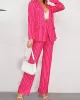 Striped Lapel Long Sleeves Blazer Top + Wide Leg Pants Bottom Two Pieces Set