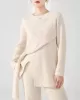 Loose Asymmetric Solid Color Long Sleeves Split-Front Round-Neck Sweater Top + Pants Bottom Two Pieces Set