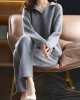 Loose Solid Color Long Sleeves Polo Sweater Top + Pants Bottom Two Pieces Set