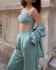 Lapel Solid Color Buttoned Shirts Top +  Pleated High Waisted Straight Leg Pants Bottom Two Pieces Set