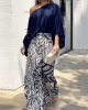 Loose Puff Sleeves Solid Color Off-The-Shoulder Blouses& Printed Pants Two Pieces Set