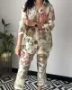 Lapel Long Sleeves Buttoned Flower Print Shirts Top + Ninth Pants Pants Bottom Two Pieces Set