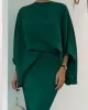 Batwing Sleeves Loose Solid Color Split-Joint Round-Neck Skirt Set Two Pieces Set