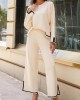 Round-Neck High-Low Long Sleeves Contrast Color Split-Side Sweater Top + Pants Bottom Two Pieces Set