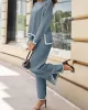 Round-Neck High-Low Long Sleeves Contrast Color Split-Side Sweater Top + Pants Bottom Two Pieces Set