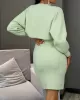 Round-Neck Long Sleeves Solid Color Sweater Top + Inner Dress Two Pieces Set