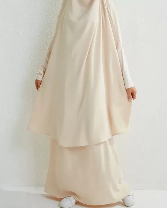 Solid Color Batwing Sleeves Long Sleeves Muslim High Neck Shirts Top + Skirts Bottom Two Pieces Set