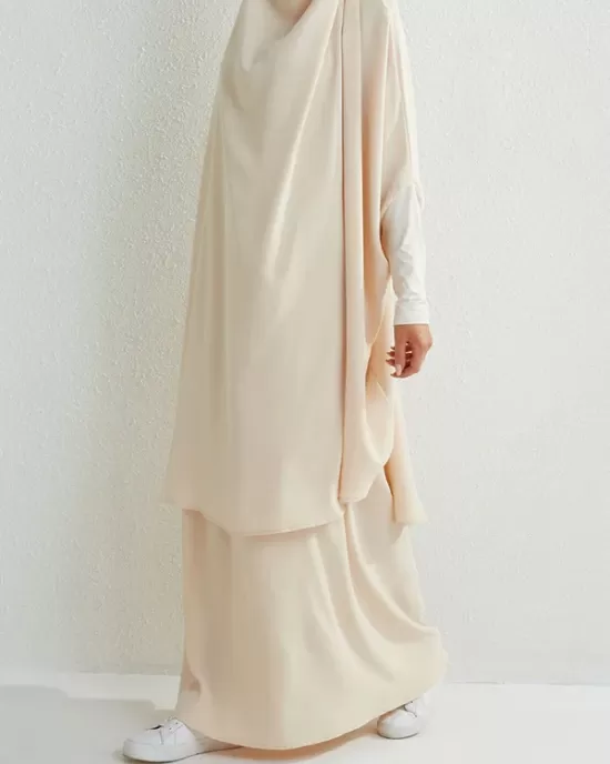 Solid Color Batwing Sleeves Long Sleeves Muslim High Neck Shirts Top + Skirts Bottom Two Pieces Set