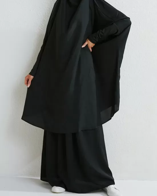 Solid Color Batwing Sleeves Long Sleeves Muslim High Neck Shirts Top + Skirts Bottom Two Pieces Set