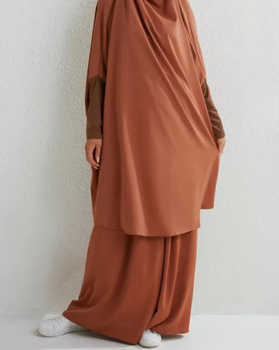 Solid Color Batwing Sleeves Long Sleeves Muslim High Neck Shirts Top + Skirts Bottom Two Pieces Set