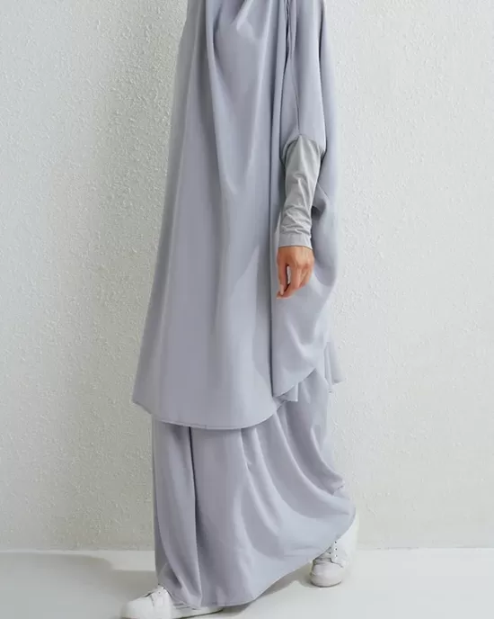 Solid Color Batwing Sleeves Long Sleeves Muslim High Neck Shirts Top + Skirts Bottom Two Pieces Set