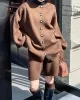 Loose Buttoned Long Sleeves Round-Neck Sweater Top + Drawstring Shorts Bottom Two Pieces Set