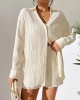 Loose Buttoned Long Sleeves Pleated Solid Color Lapel Shirts Top + Elasticity Shorts Bottom Two Pieces Set