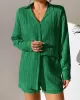 Loose Buttoned Long Sleeves Pleated Solid Color Lapel Shirts Top + Elasticity Shorts Bottom Two Pieces Set