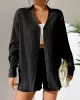 Loose Buttoned Long Sleeves Pleated Solid Color Lapel Shirts Top + Elasticity Shorts Bottom Two Pieces Set