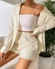 Loose Buttoned Long Sleeves Pleated Solid Color Lapel Shirts Top + Elasticity Shorts Bottom Two Pieces Set