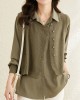 Long Sleeves Loose Solid Color Lapel  Inner Shirt + Pockets Buttoned Outer Knit Vest Two Pieces Set