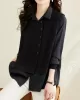 Long Sleeves Loose Solid Color Lapel  Inner Shirt + Pockets Buttoned Outer Knit Vest Two Pieces Set