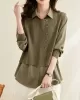 Long Sleeves Loose Solid Color Lapel  Inner Shirt + Pockets Buttoned Outer Knit Vest Two Pieces Set