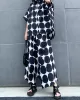 Round-Neck Batwing Sleeves Buttoned Polka-Dot Shirts Top + Elasticity Pockets Harem Pants Pants Bottom Two Pieces Set