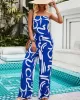 Printed Tied Sleeveless Tube Top + Wide Leg Elasticity Pockets Pants Bottom Two Pieces Set