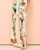 Loose Buttoned Half Sleeves Flower Print Pockets Lapel T-shirt Top + Drawstring Elasticity Pants Bottom Two Pieces Set