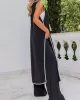 Contrast Color Loose Split-Side Tied Collarless Outerwear Top + High Waisted Pants Bottom Two Pieces Set