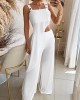 Asymmetric Loose Sleeveless Hollow Collarless  Vest Top + Wide Leg Pants Bottom Two Pieces Set