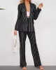 Loose Pockets Long Sleeves Striped Lapel Blazer Outerwear + Suits Bottom Two Pieces Set