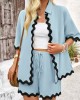 Loose Short Sleeves Split-Joint Lapel Blouse + Drawstring Elasticity Shorts Two Pieces Set