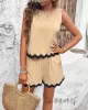 Loose Sleeveless Split-Joint Round-neck Vest + Wide Leg Shorts Two Pieces Set