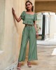 Casual High Waisted Solid Color U-Neck Two Pieces Set