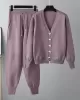 Casual Loose Solid Color V-Neck Cardigan Tops & Harem Pants Two Pieces Set