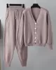 Casual Loose Solid Color V-Neck Cardigan Tops & Harem Pants Two Pieces Set