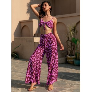 Vacation Loose Floral Printed Vest&Pants Two Pieces Set