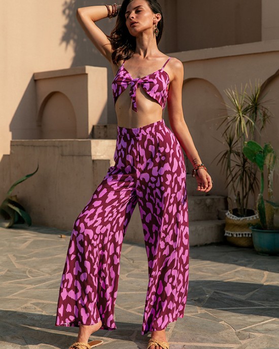 Vacation Loose Floral Printed Vest&Pants Two Pieces Set