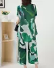 Original Loose Short Sleeves Contrast Color Printed Round-Neck T-Shirt Tops&Wide Legs Pants Two Pieces Set