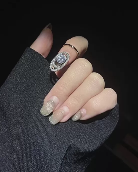 Rhinestone Geometric Nail Ring