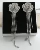 Flower Shape Rhine Stones Tasseled Drop Earrings