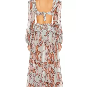 Floral-Print Bandage Puff Sleeves Asymmetric Bohemian Maxi Dress