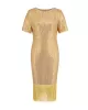 Sequined Shiny Solid Color Split-Joint Tasseled Bodycon Short Sleeves Round-Neck Midi Dresses