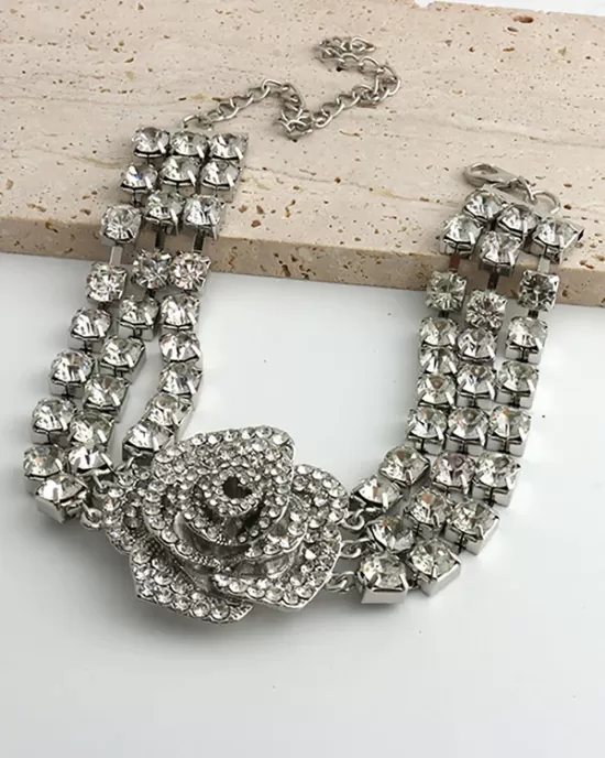 Chains Flower Shape Rhine Stones Necklaces Accessories