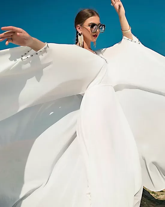 White V-Neck Evening Dress