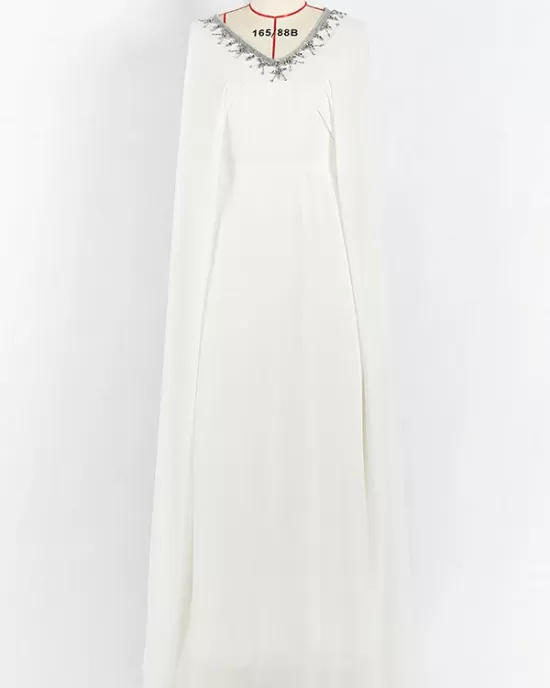 White V-Neck Evening Dress