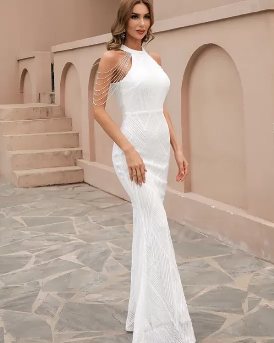 Evening Sleeveless Wrap Sequined Dress