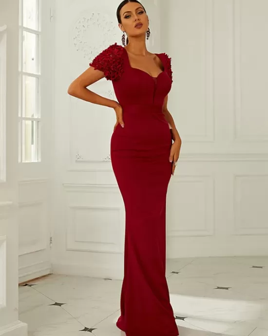 Evening Wrap Solid V-Neck Dress