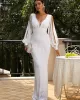 Evening Long Sleeves Wrap Solid V-Neck Dress